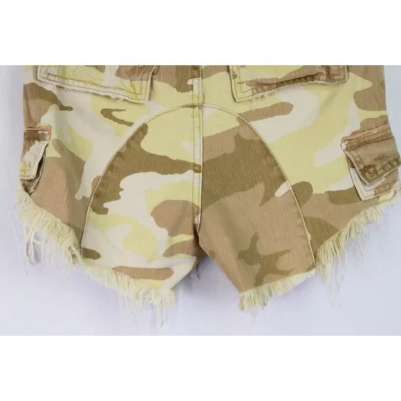 NWT Free People Commander Cut Off Desert Camo Denim Jean Short Tan Camouflage 0